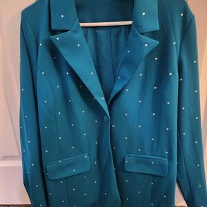 Elegant Teal Blazer with Stud Details